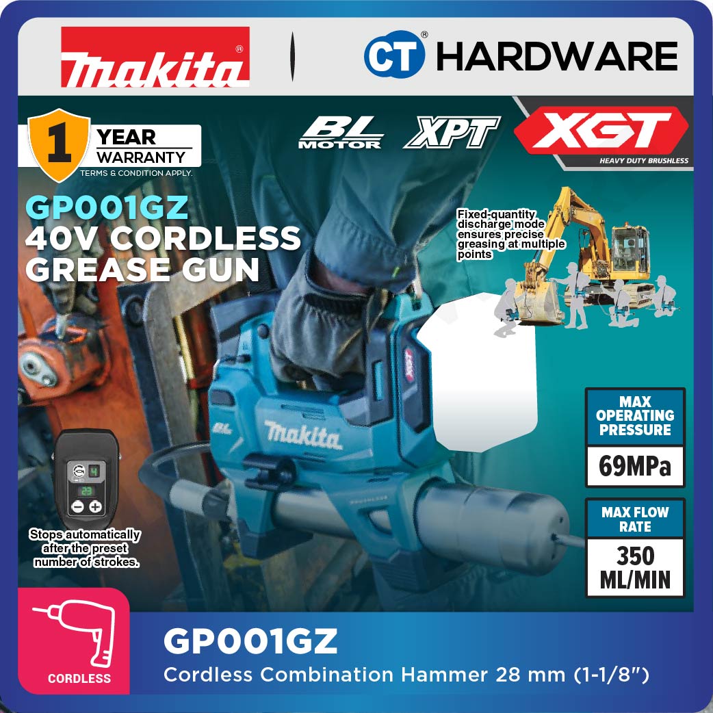Makita GP001GZ Cordless Grease Gun 40V | 120cm (47-1/4") | 69mpa (10000psi) without Battery Charger
