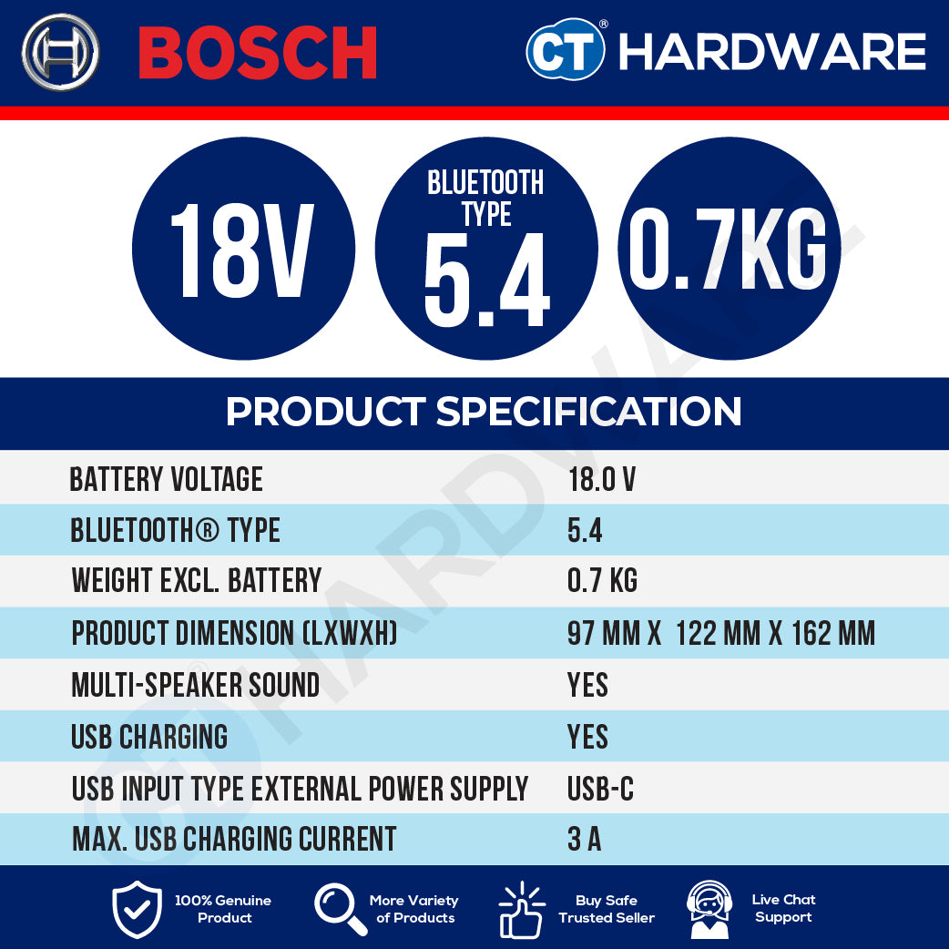 Bosch PRO GPB 18V-1 C Cordless Bluetooth Speaker 18V 06014A7080 (Body Only | 1-Battery)