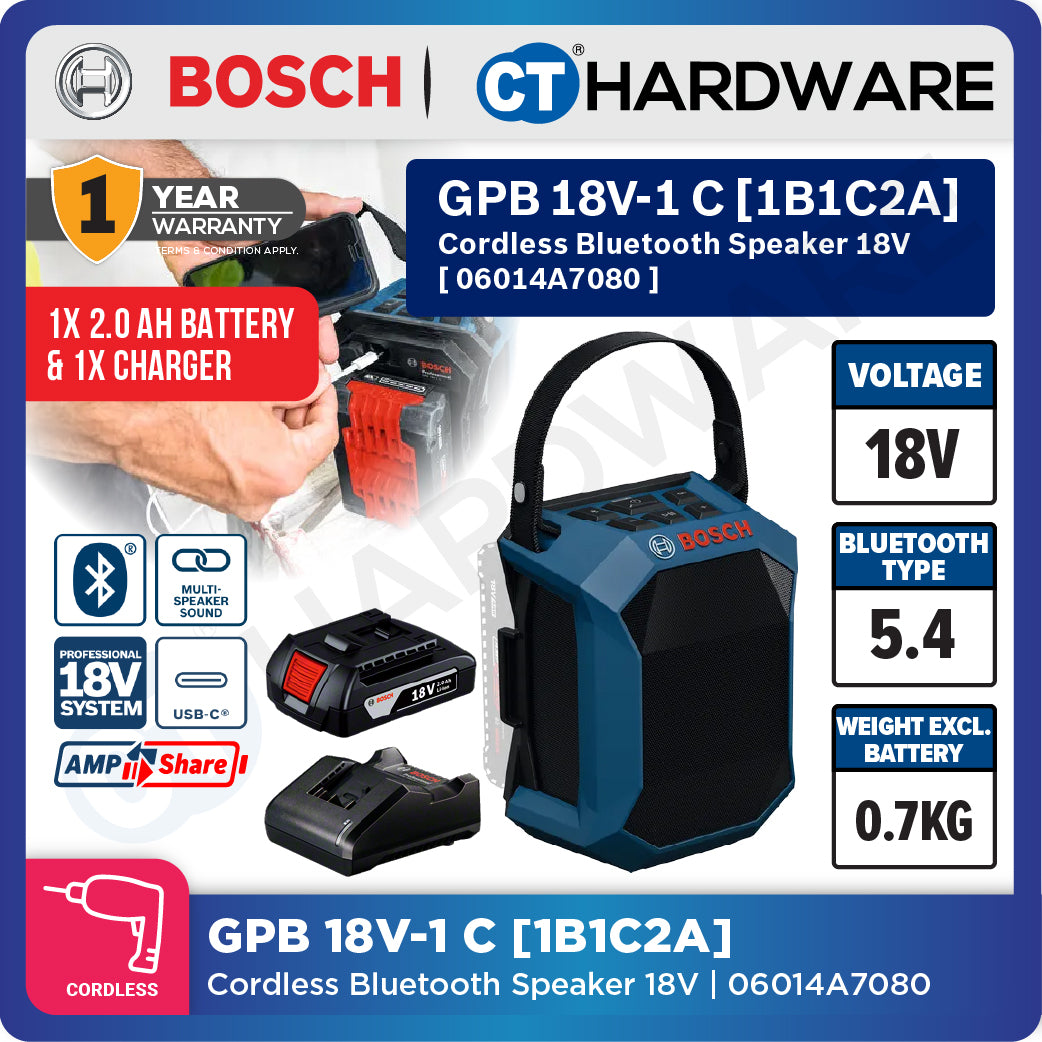 Bosch PRO GPB 18V-1 C Cordless Bluetooth Speaker 18V 06014A7080 (Body Only | 1-Battery)