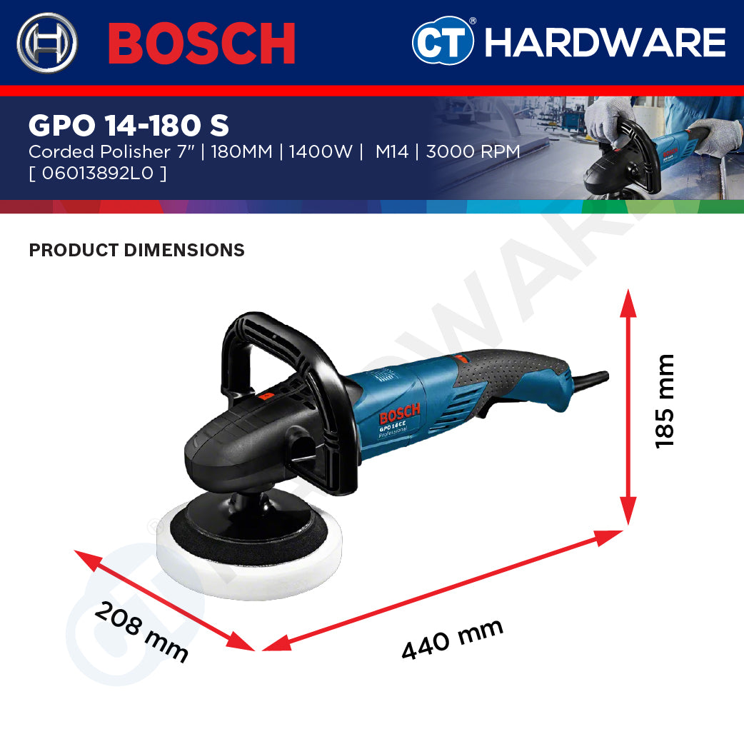 Bosch GPO 14-180 S Corded Polisher 7" 180MM Polishing Works Car Detailing GPO14180S