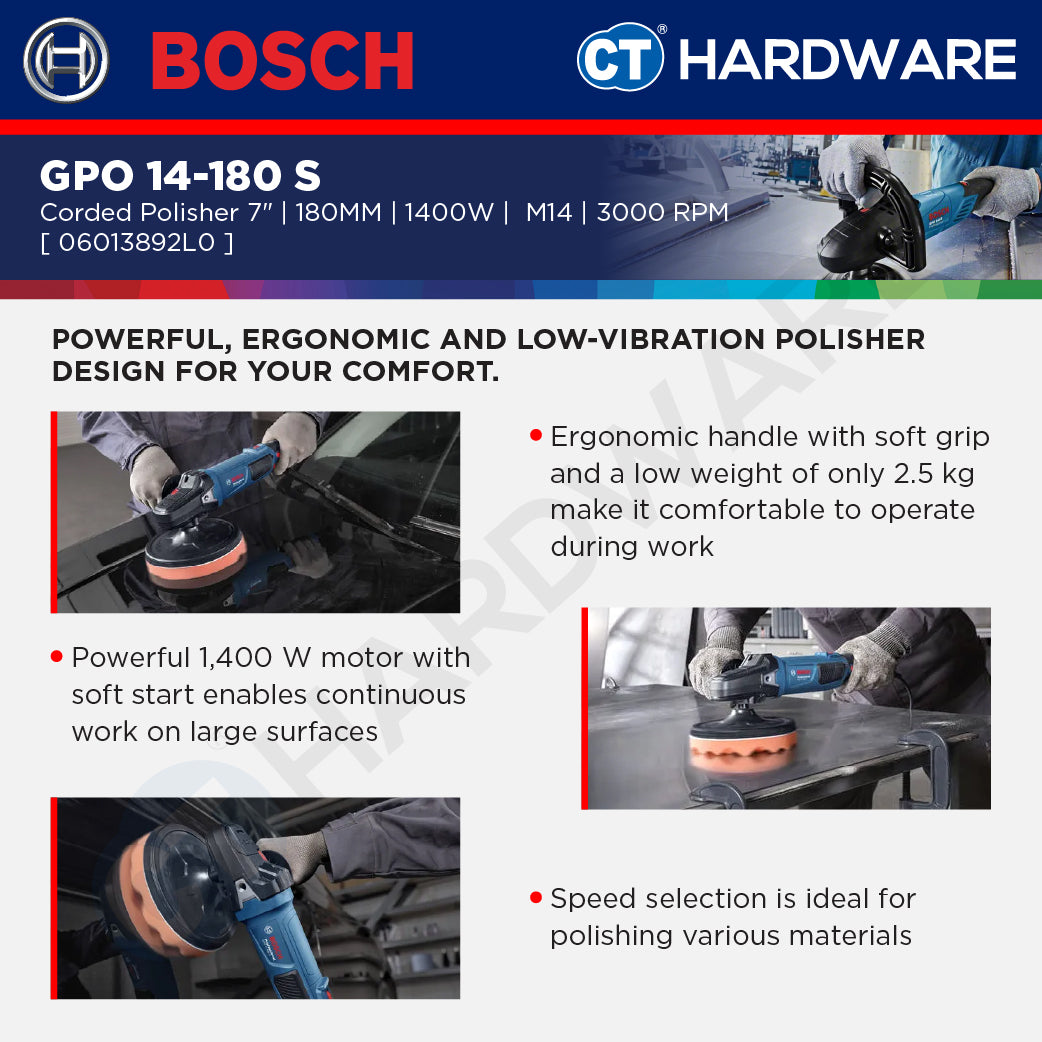 Bosch GPO 14-180 S Corded Polisher 7" 180MM Polishing Works Car Detailing GPO14180S