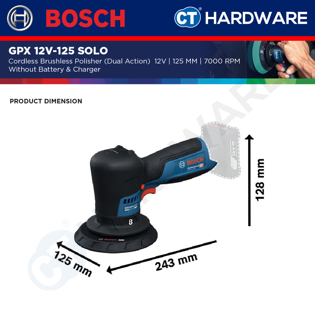 Bosch GPX 12V-125 SOLO Cordless Brushless Polisher (Dual Action) 12V | 125 MM Without Battery & Charger | GPX12V125SOLO