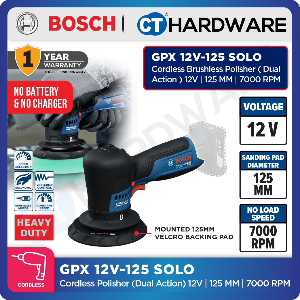 Bosch GPX 12V-125 SOLO Cordless Brushless Polisher (Dual Action) 12V | 125 MM Without Battery & Charger | GPX12V125SOLO
