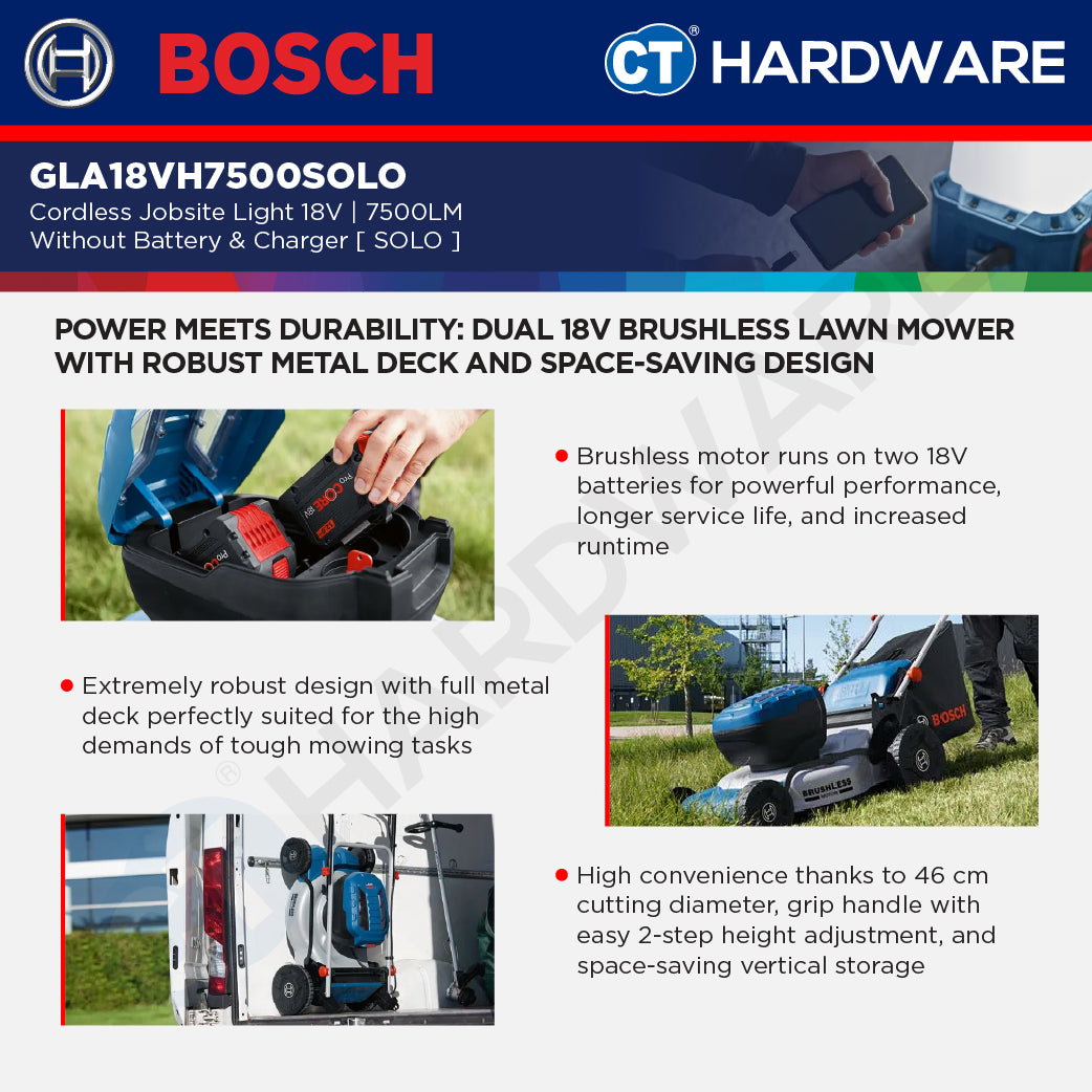 Bosch GRA 18V-246 SOLO Cordless Lawnmower 18Vx2, 46CM, 60L Without Battery & Charger, GRA18V246SOLO