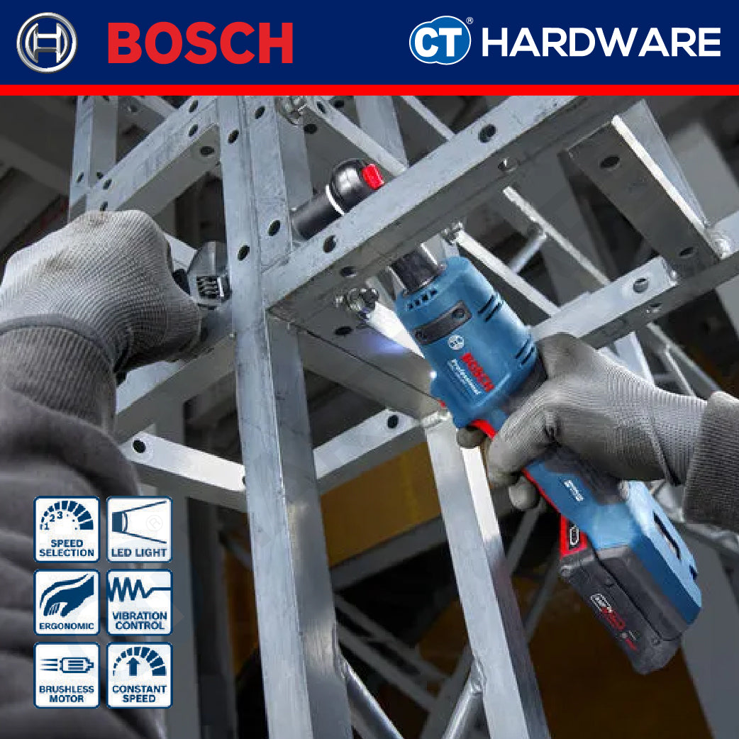 Bosch GRC18V60 Cordless Brushless Ratchet Wrench 18V | 60NM | M4-M12 Come with 2x 2.0Ah 18V Battery & Charger