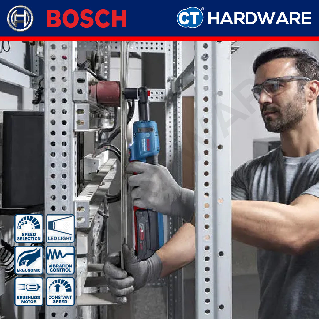 Bosch GRC18V60 Cordless Brushless Ratchet Wrench 18V | 60NM | M4-M12 Come with 2x 2.0Ah 18V Battery & Charger