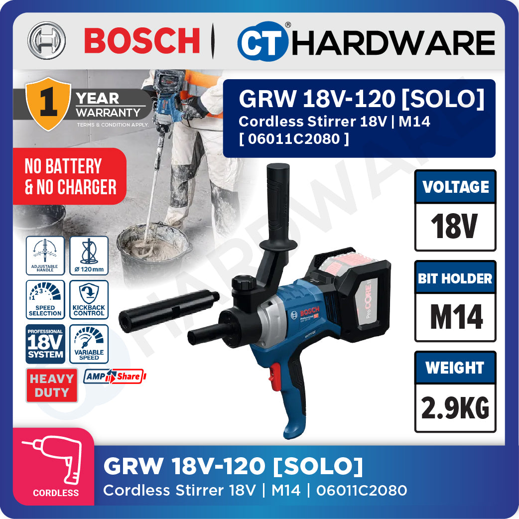 Bosch PRO GRW 18V-120 Cordless Mixer/Stirrer 18V 06011C2080 (Body Only | 1-Battery | 2-Battery)