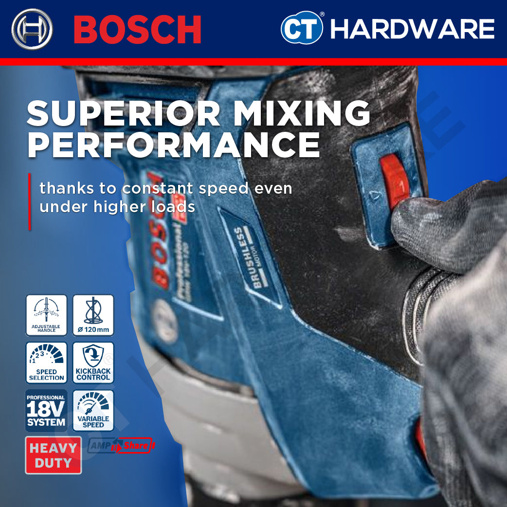 Bosch PRO GRW 18V-120 Cordless Mixer/Stirrer 18V 06011C2080 (Body Only | 1-Battery | 2-Battery)