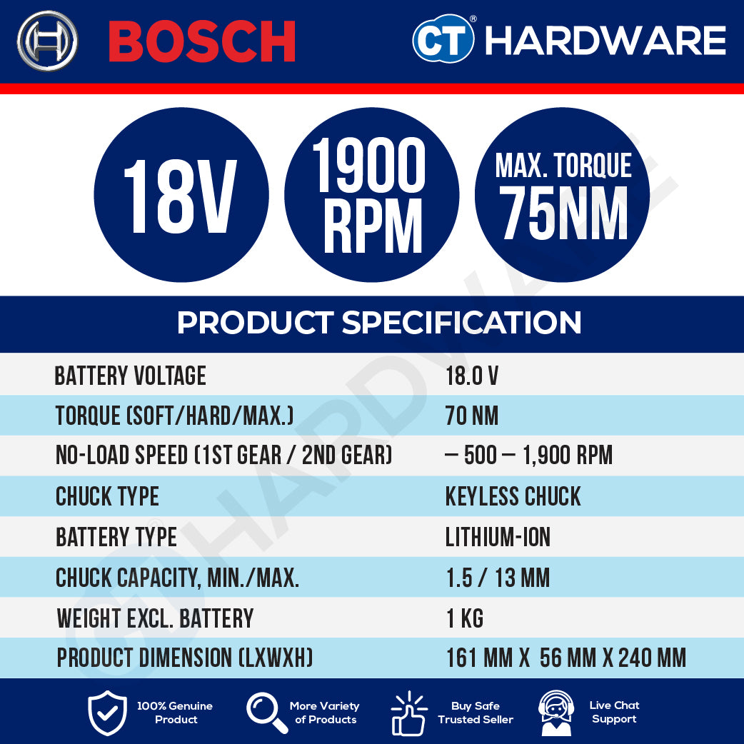 Bosch PRO GSB18V-52 Cordless Impact Drill/Driver 18V 06019S01L6 (Body Only | 1-Battery | Full Pack)