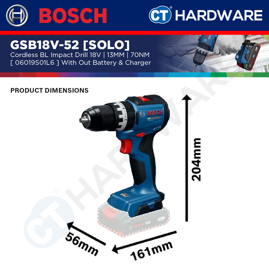Bosch PRO GSB18V-52 Cordless Impact Drill/Driver 18V 06019S01L6 (Body Only | 1-Battery | Full Pack)