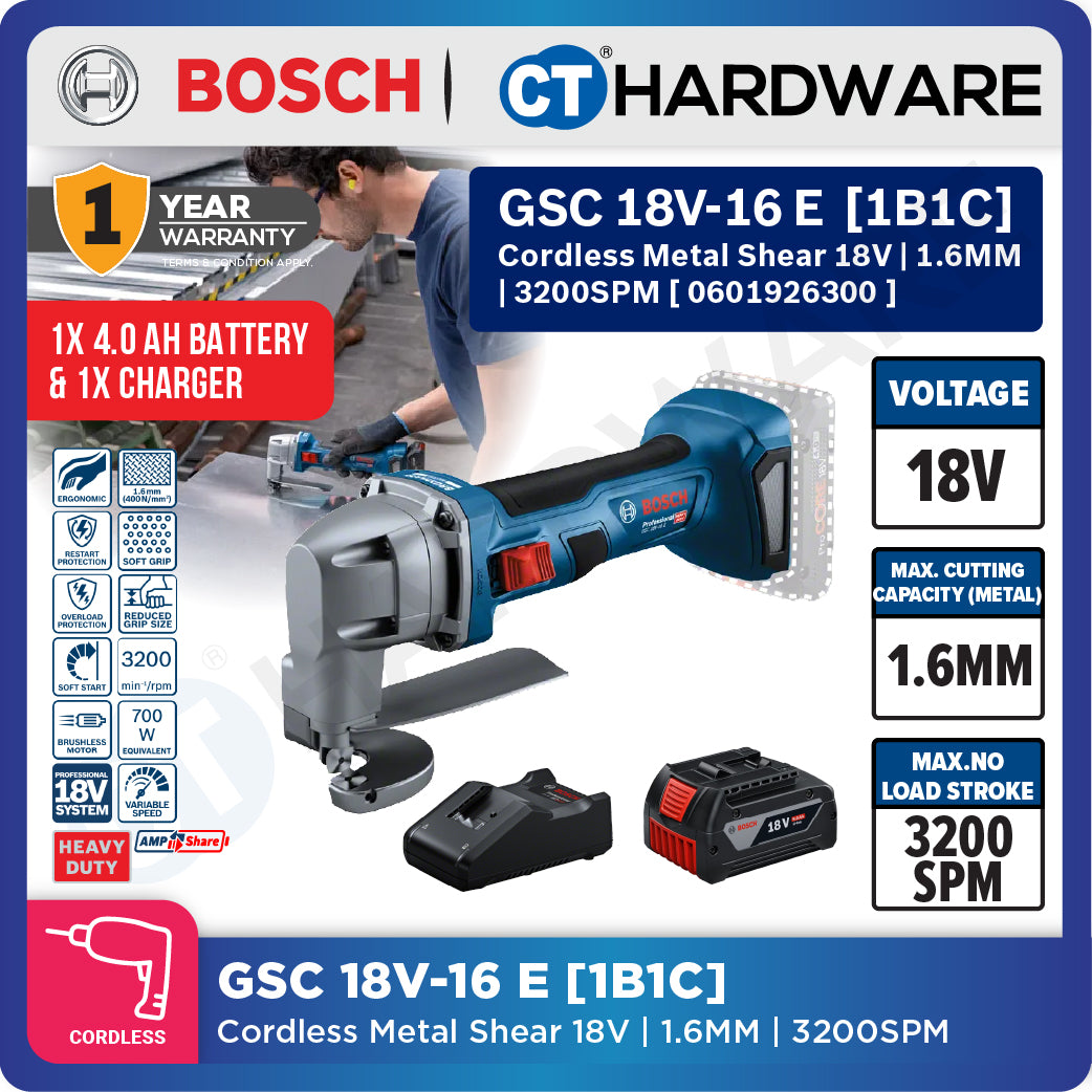 Bosch PRO GSC 18V-16 E Cordless Metal Shear 18V 0601926300 (Body Only | 1-Battery | 2-Battery)