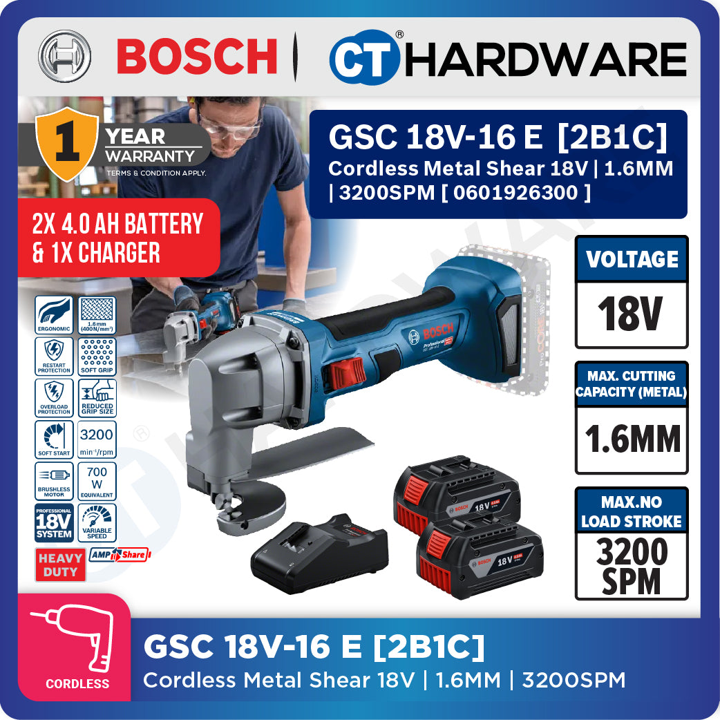 Bosch PRO GSC 18V-16 E Cordless Metal Shear 18V 0601926300 (Body Only | 1-Battery | 2-Battery)