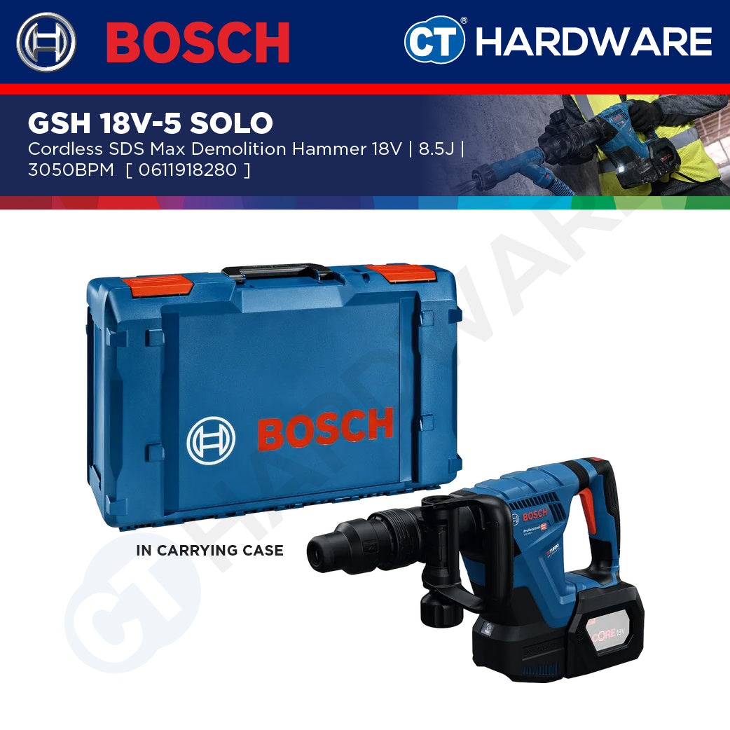 Bosch GSH 18V-5 SOLO Cordless SDS Max Demolition Hammer 18V 8.5J GSH18V5SOLO Chiseling & Demolition Works