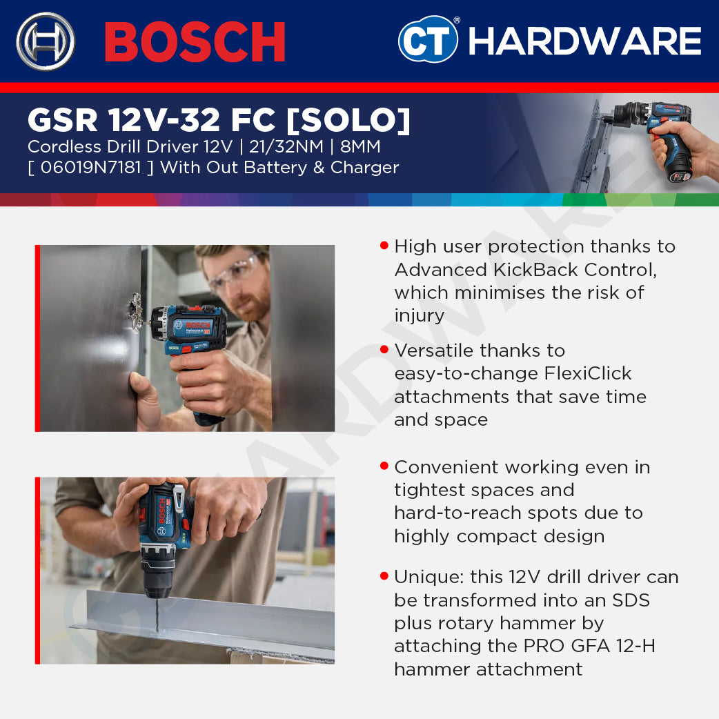 Bosch PRO GSR 12V-32 FC Cordless Screwdriver 12V 06019N7181 (Body Only | 2-Battery)