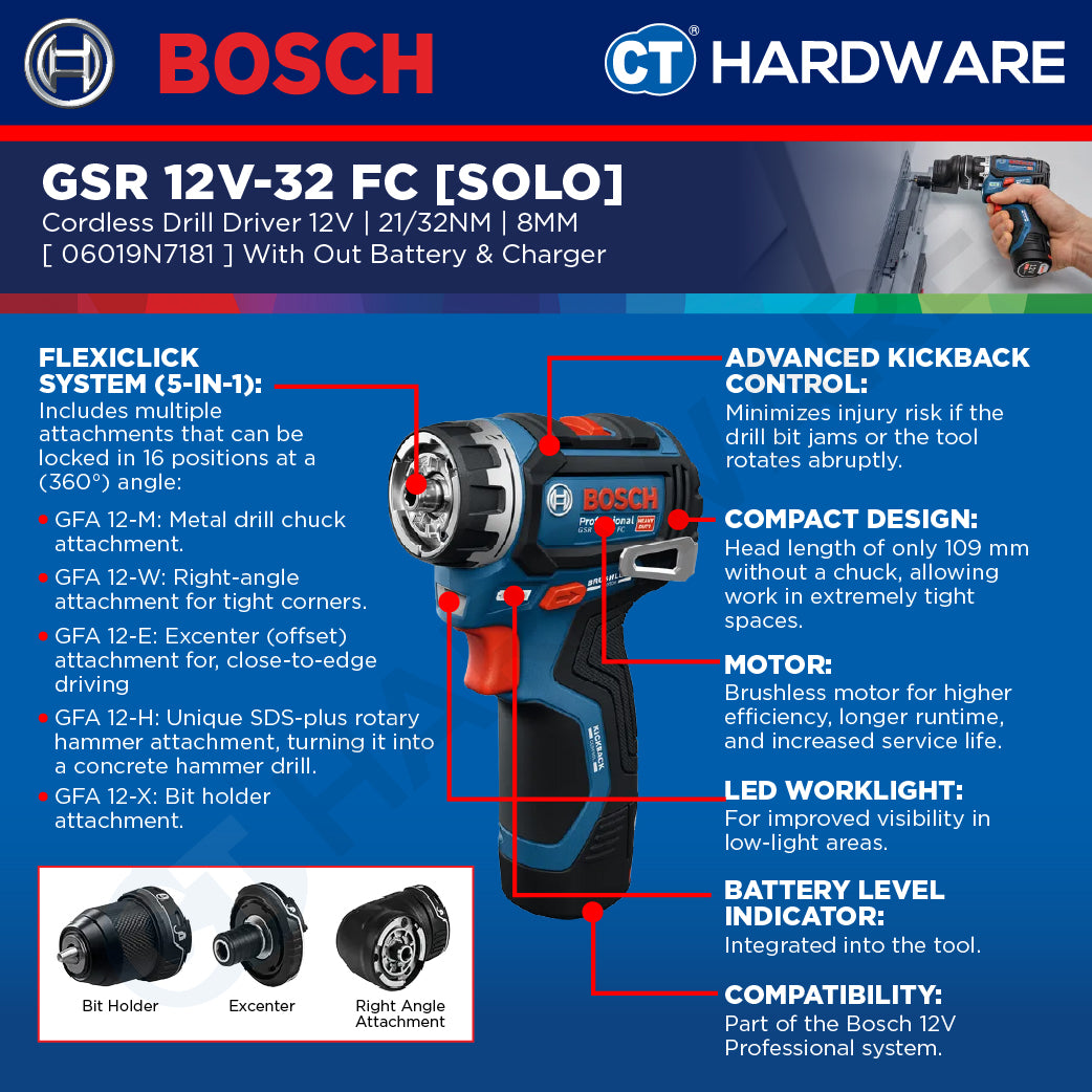 Bosch PRO GSR 12V-32 FC Cordless Screwdriver 12V 06019N7181 (Body Only | 2-Battery)