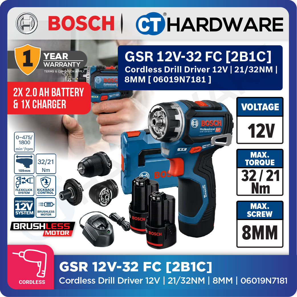 Bosch PRO GSR 12V-32 FC Cordless Screwdriver 12V 06019N7181 (Body Only | 2-Battery)