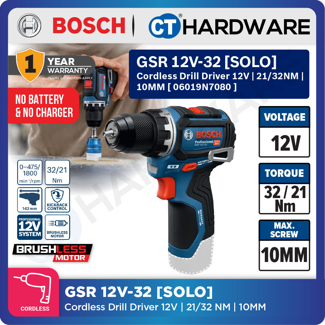 Bosch PRO GSR 12V-32 Cordless Drill Driver 12V 06019N7080 (Body Only | 2-Battery)