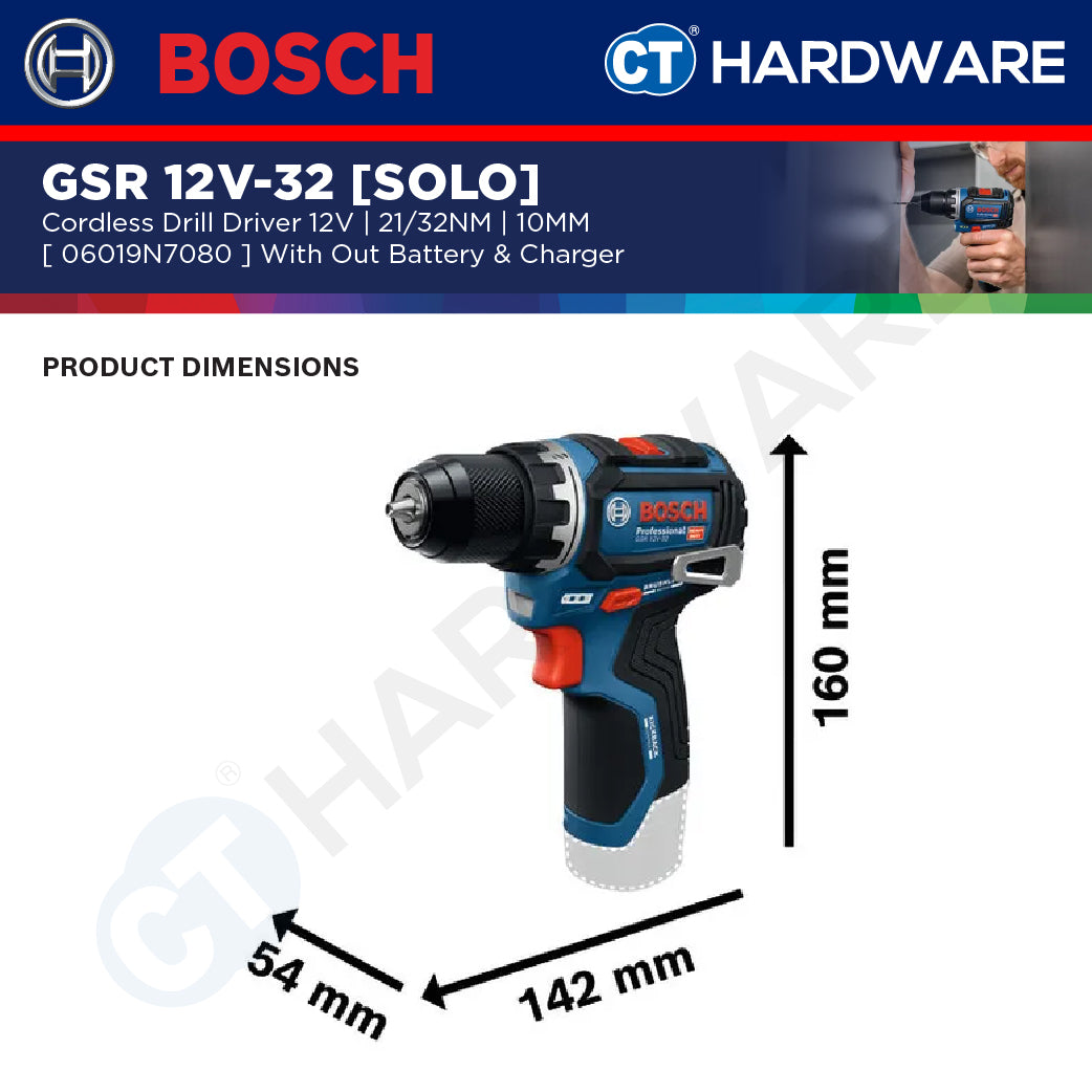 Bosch PRO GSR 12V-32 Cordless Drill Driver 12V 06019N7080 (Body Only | 2-Battery)