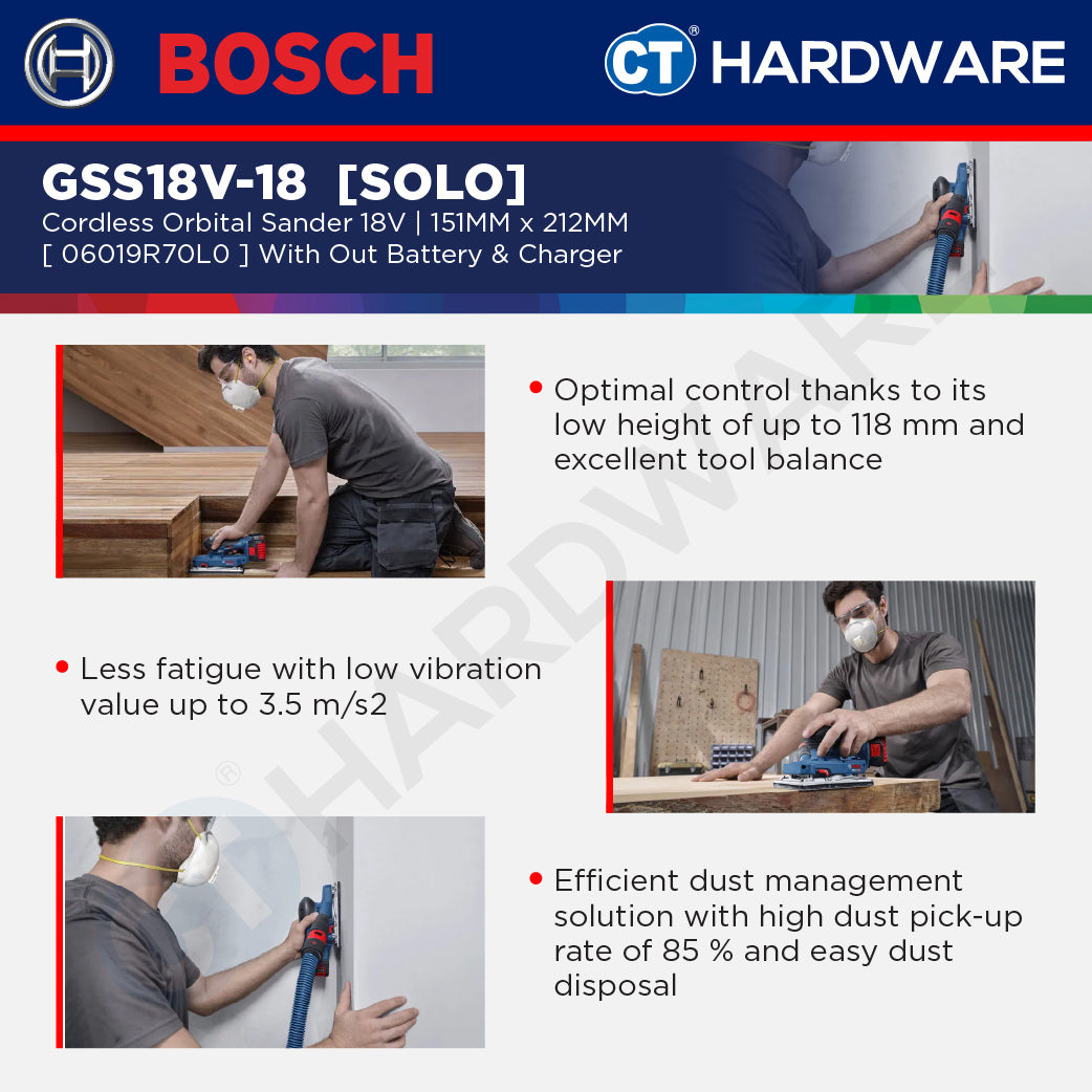 Bosch PRO GSS18V-18 Cordless Orbital Sander 18V 06019R70L0 (Body Only | 1-Battery | 2-Battery)