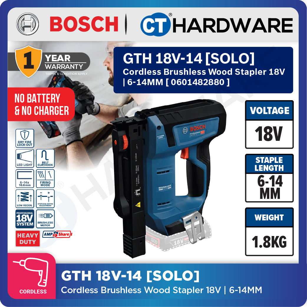 Bosch PRO GTH 18V-14 Cordless Wood Stapler 18V 0601482880 (Body Only | 1-Battery | 2-Battery)