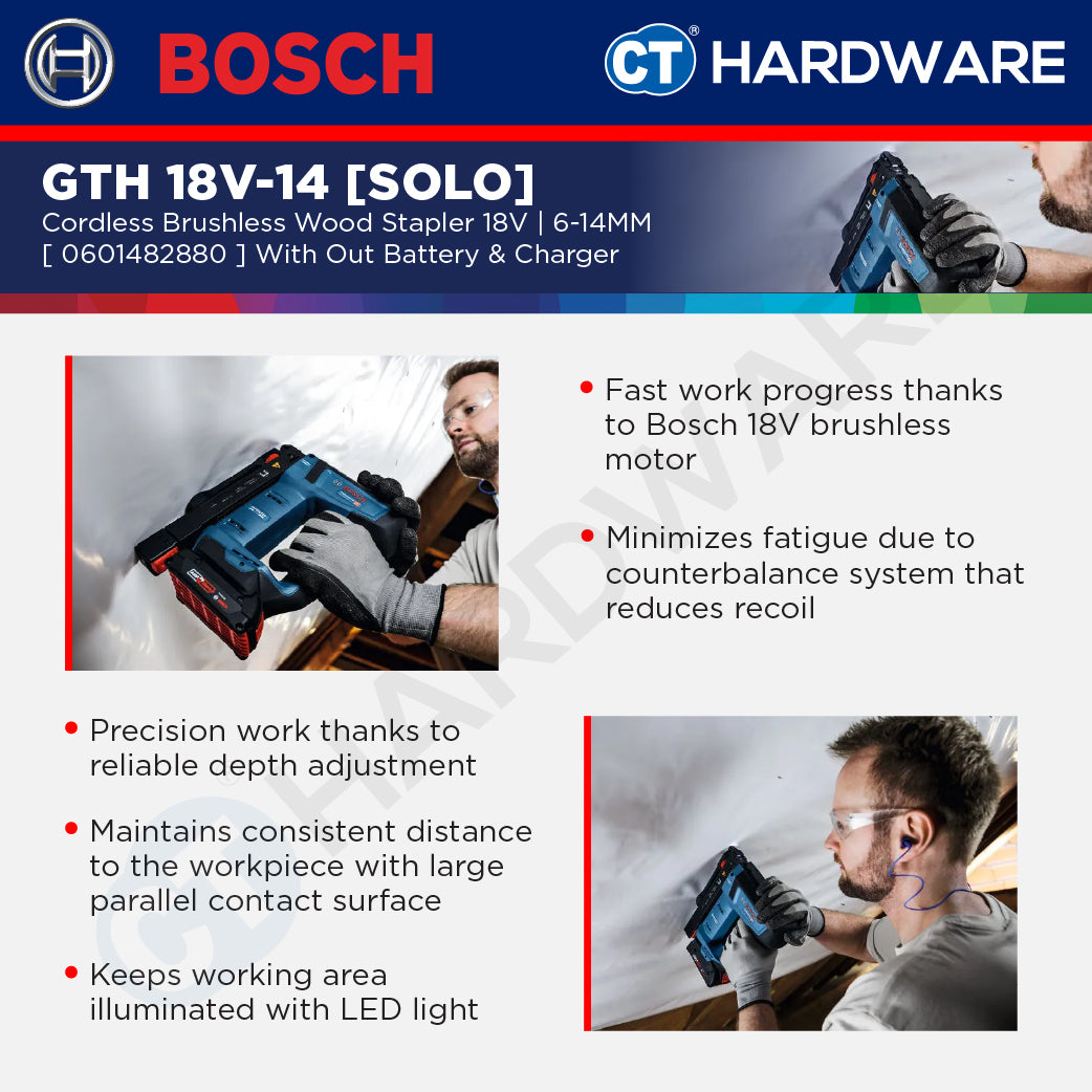 Bosch PRO GTH 18V-14 Cordless Wood Stapler 18V 0601482880 (Body Only | 1-Battery | 2-Battery)