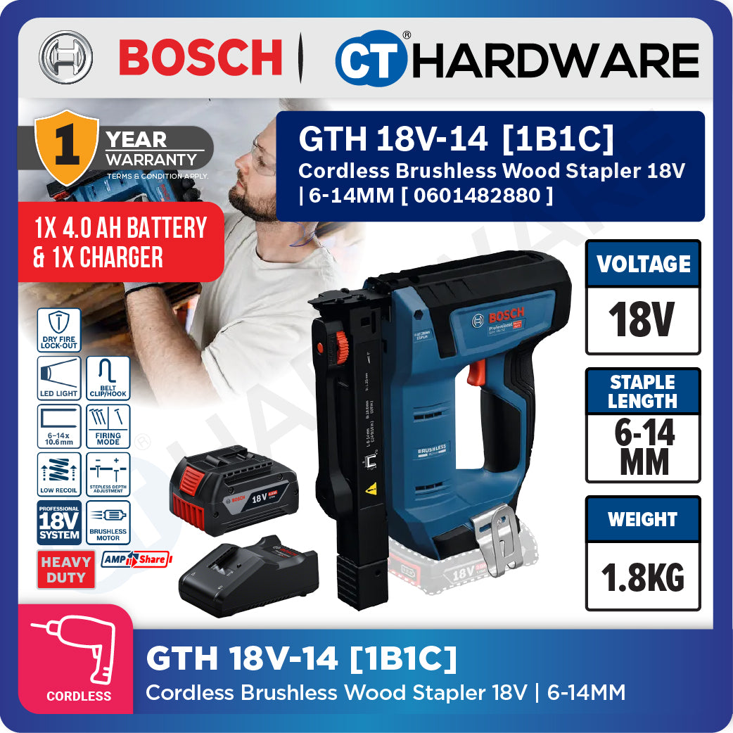 Bosch PRO GTH 18V-14 Cordless Wood Stapler 18V 0601482880 (Body Only | 1-Battery | 2-Battery)