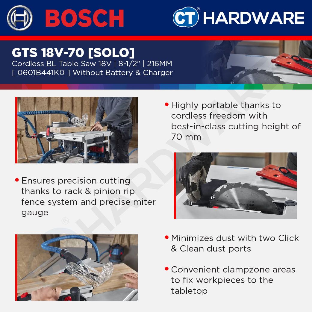 Bosch PRO GTS 18V-70 Cordless Table Saw 18V 0601B441K0 (Body Only | 2-Battery)
