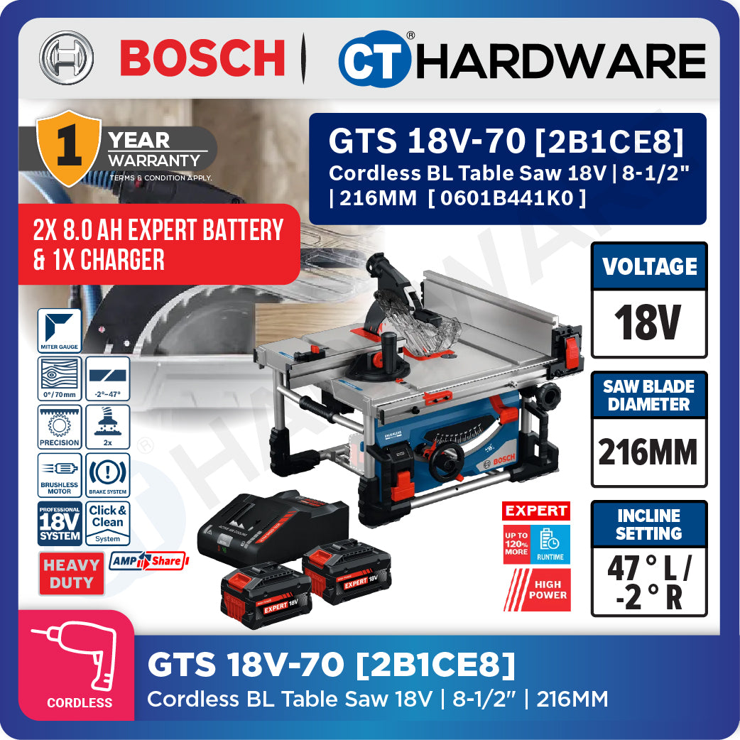 Bosch PRO GTS 18V-70 Cordless Table Saw 18V 0601B441K0 (Body Only | 2-Battery)
