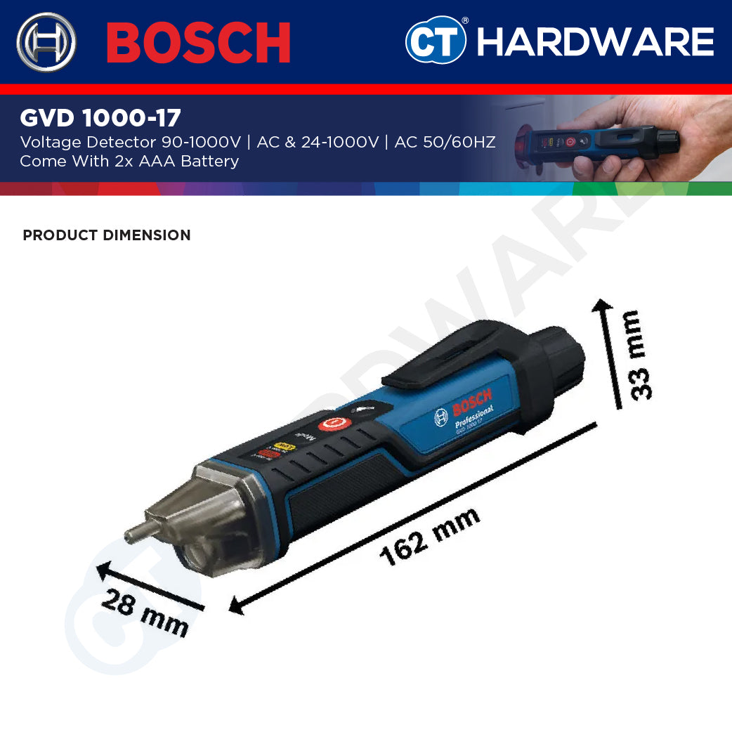 Bosch GVD 1000-17 Voltage Detector 90-1000V AC & 24-1000V AC | Come With 2x AAA Battery | GVD1000-17