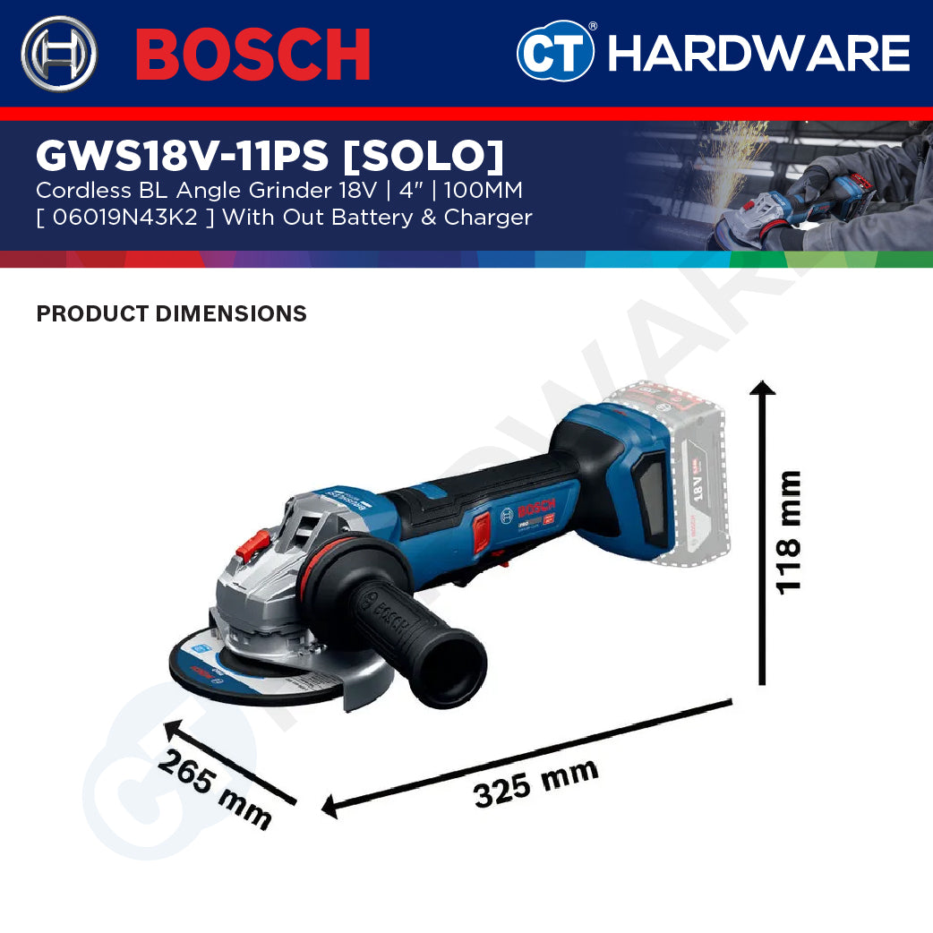 Bosch PRO GWS18V-11PS Cordless Angle Grinder 18V 06019N43K2 (Body Only | 1-Battery | 2-Battery)