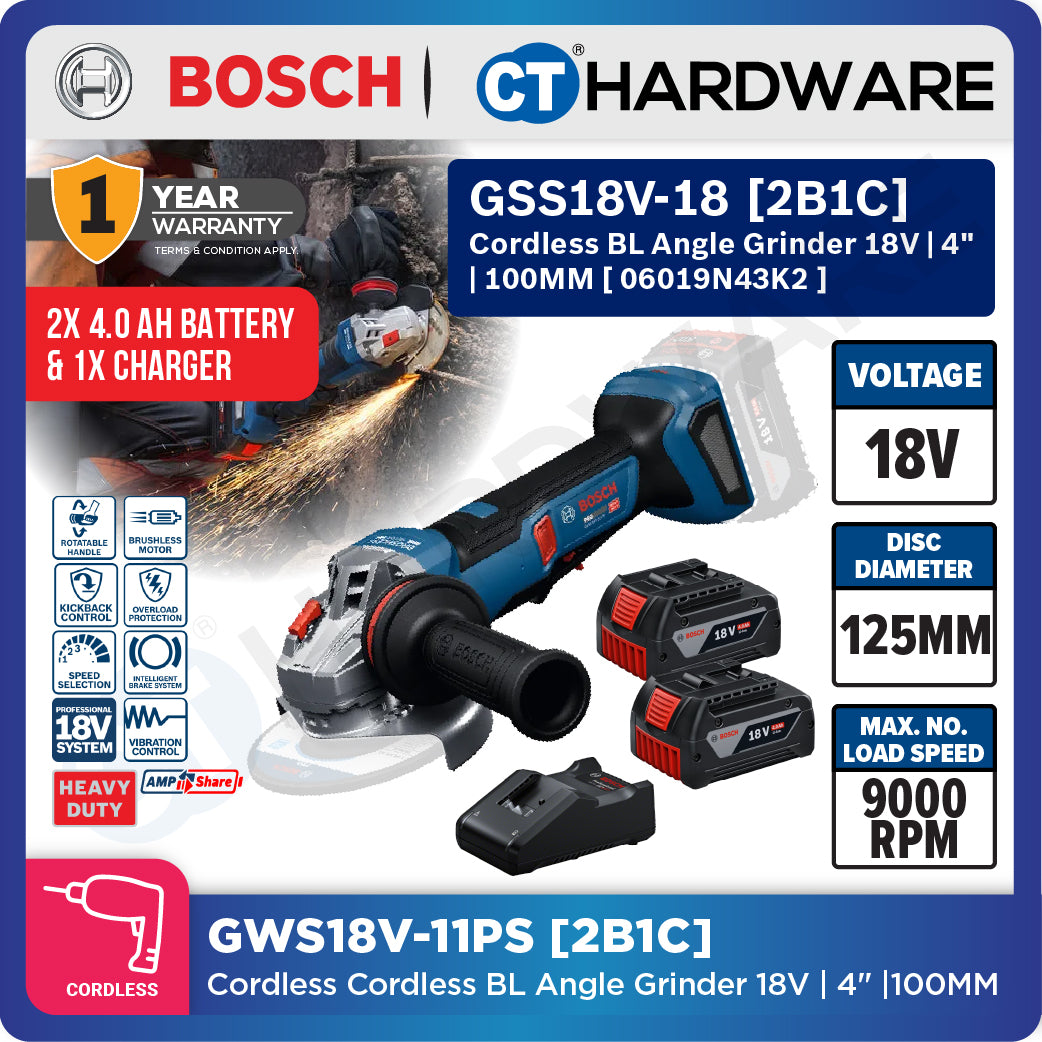 Bosch PRO GWS18V-11PS Cordless Angle Grinder 18V 06019N43K2 (Body Only | 1-Battery | 2-Battery)