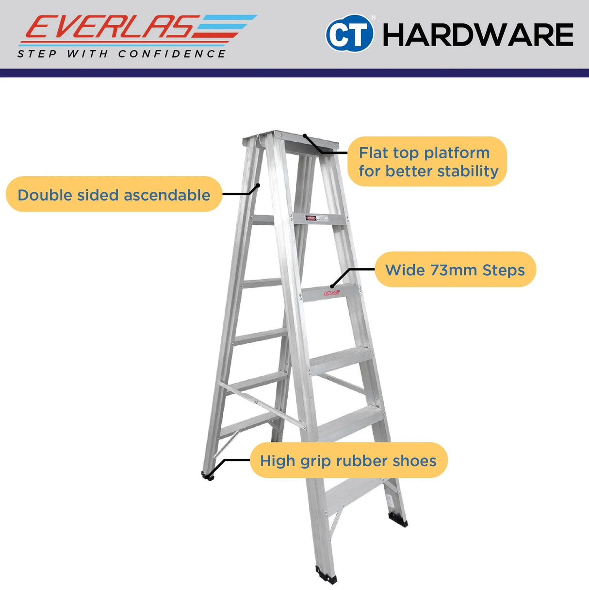 Everlas HDDS Series Heavy Duty Double Sided Ladder 5 Steps -16 Steps | 150kg Max Load