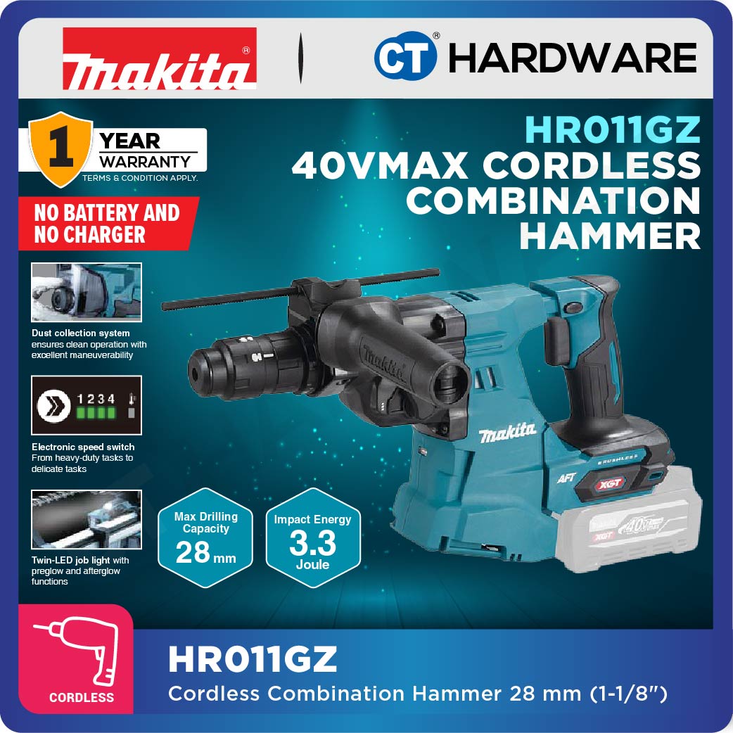 Makita HR011GZ | HR011GM202 XGT 40Vmax Cordless Combination Hammer 28mm 3.3J (Body Only | 2-Battery)