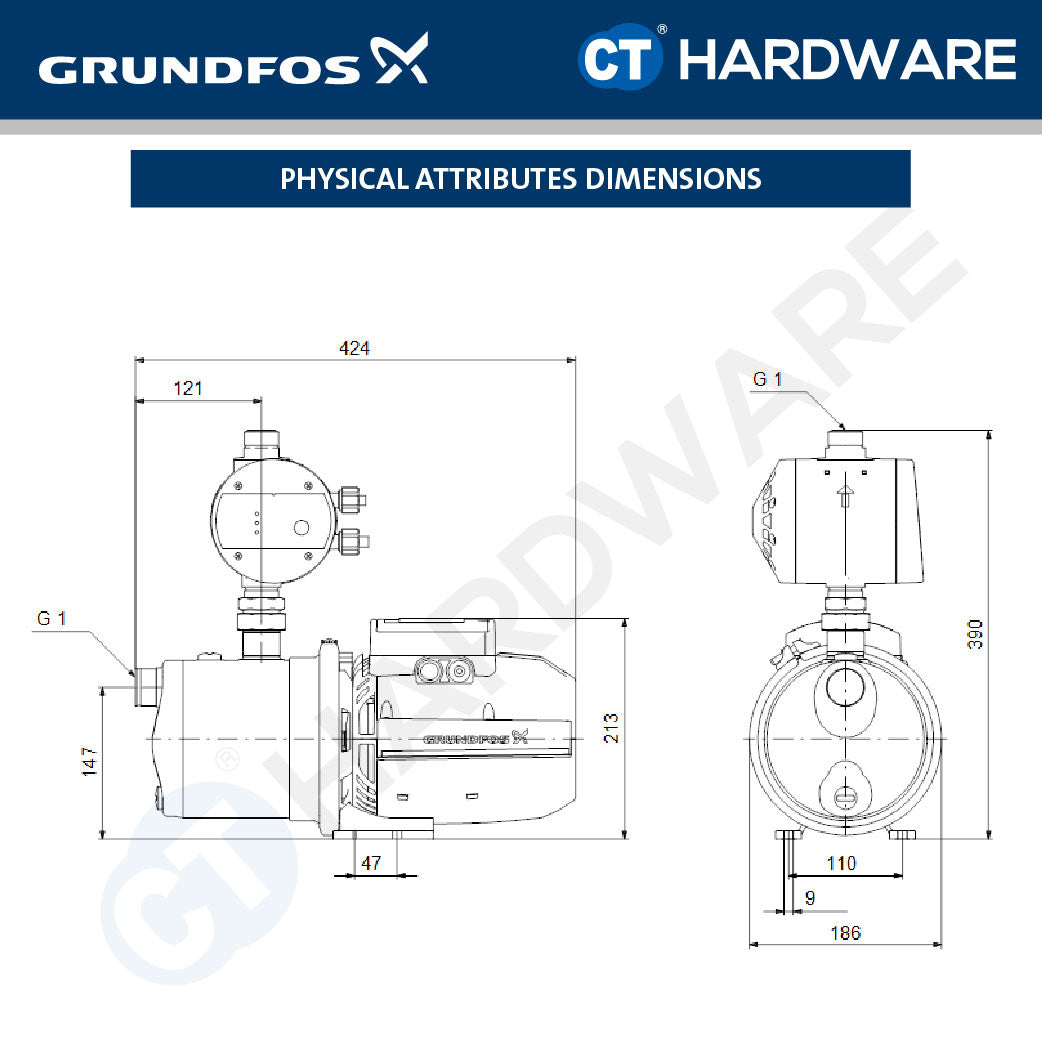 Grundfos JP4-54PM1 Self-Priming Water Booster Pump 0.75kW