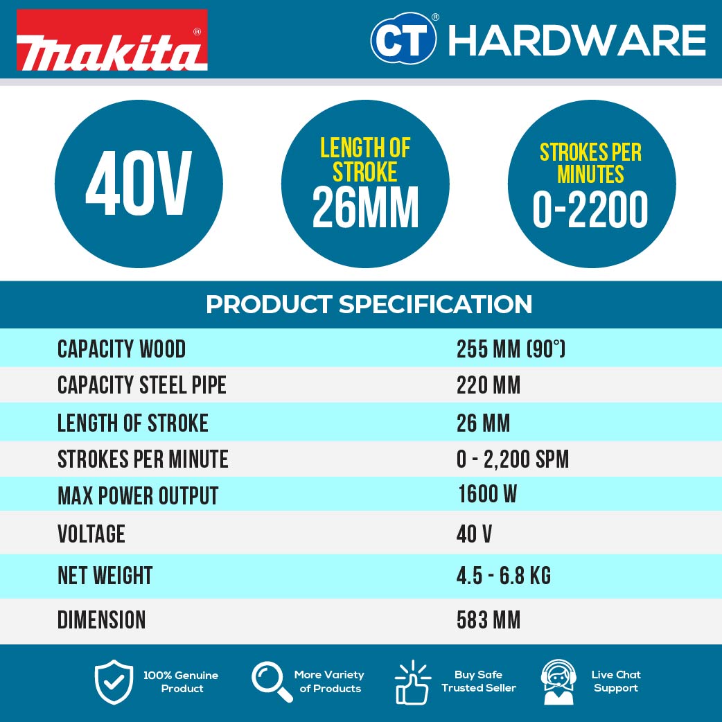 Makita JR003GZ XGT 40Vmax Brushless Chain Vise Reciprocating Saw (Body Only)