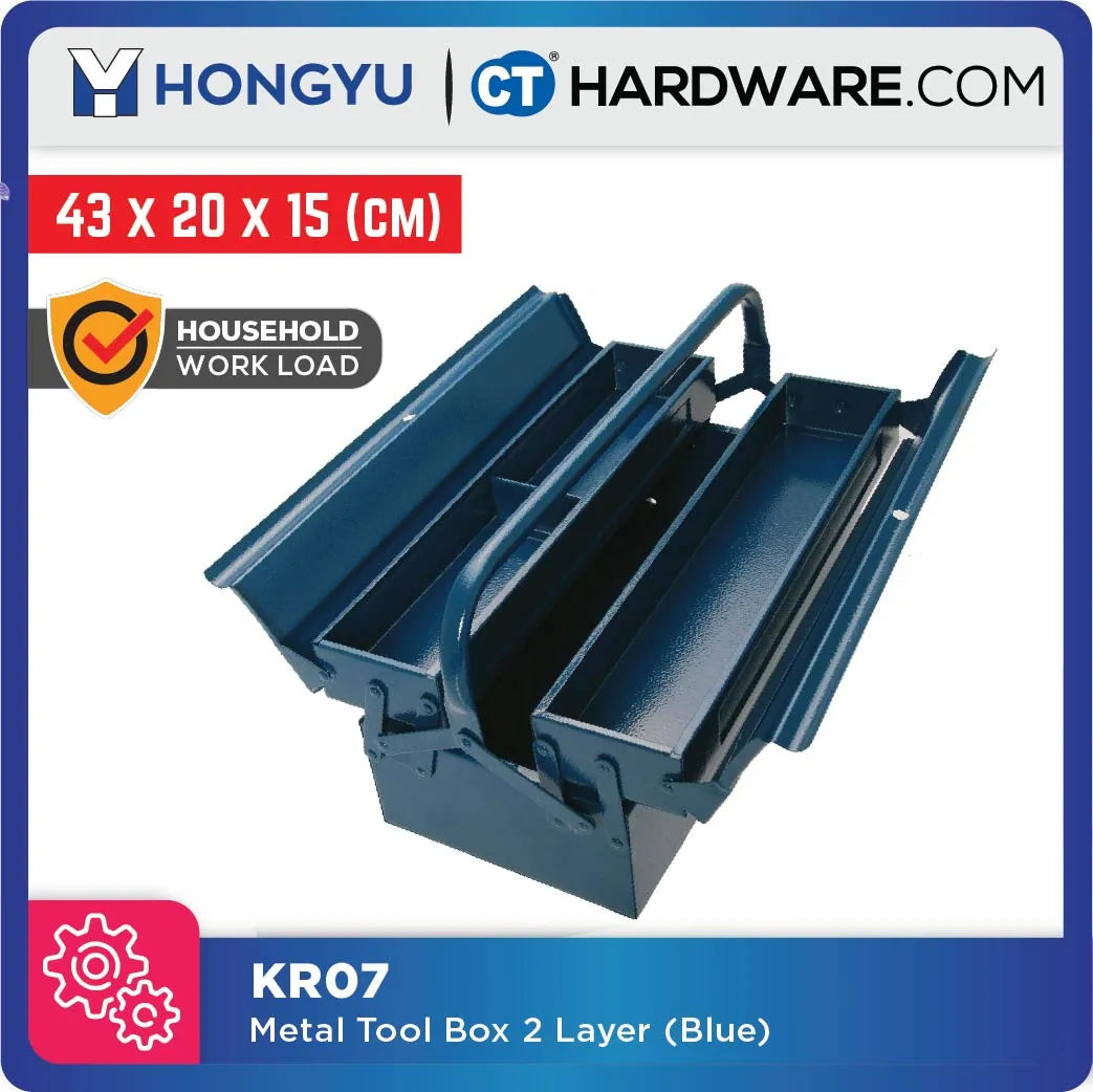 Hong Yu KR07 Metal Tool Box (Blue) 2 Layer 430mm X 200mm X 150mm
