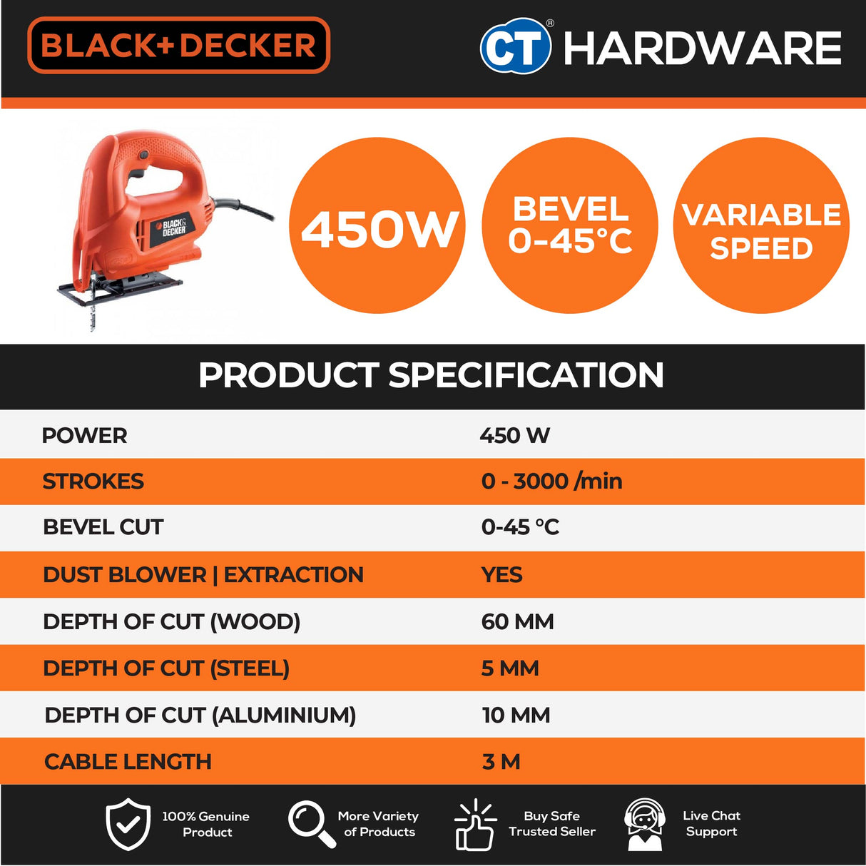 BLACK+DECKER KS600E Variable Speed Jigsaw 450W