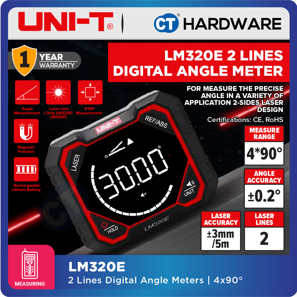 UNI-T LM320E Digital Angle Meter 2-Line Laser 4 x 90° ±0.2°