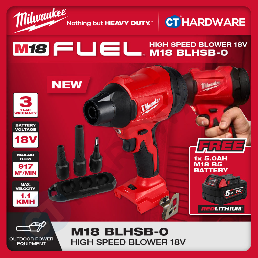 Milwaukee M18 BLHSB-0, High Speed Blower 18V, BARE UNIT, 1x 5.0AH Battery Pack & Charger