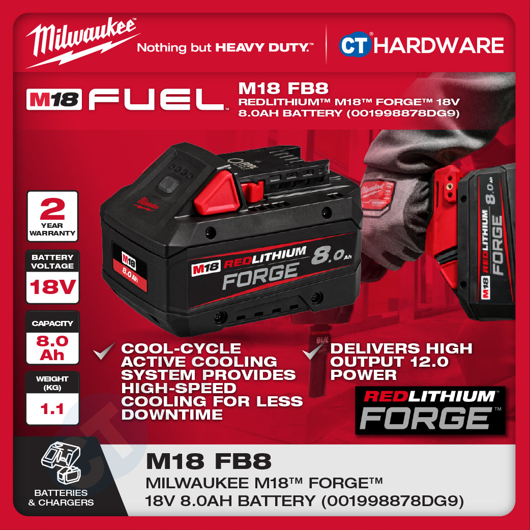 Milwaukee Redlithium™-Ion Battery M18™ High Output™, Forge™, 18V, 3.0AH, 5.0AH, 6.0AH, 8.0AH, 12.0AH, M12™- M18™ Charger