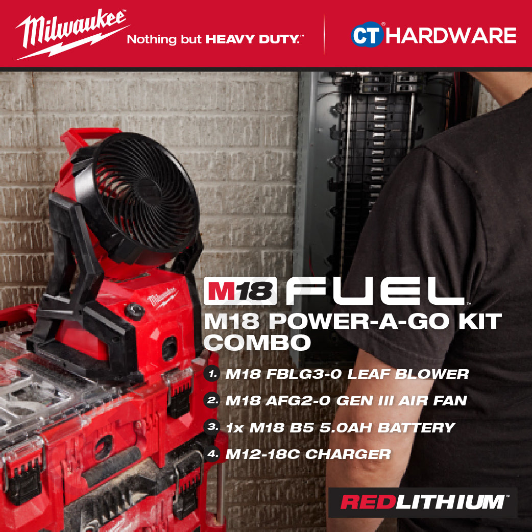 Milwaukee M18 POWER-A-GO KIT Combo, M18 FBLG3-0 Gen III Blower, M18 AFG2-0 Gen II Air Fan | Battery & Charger