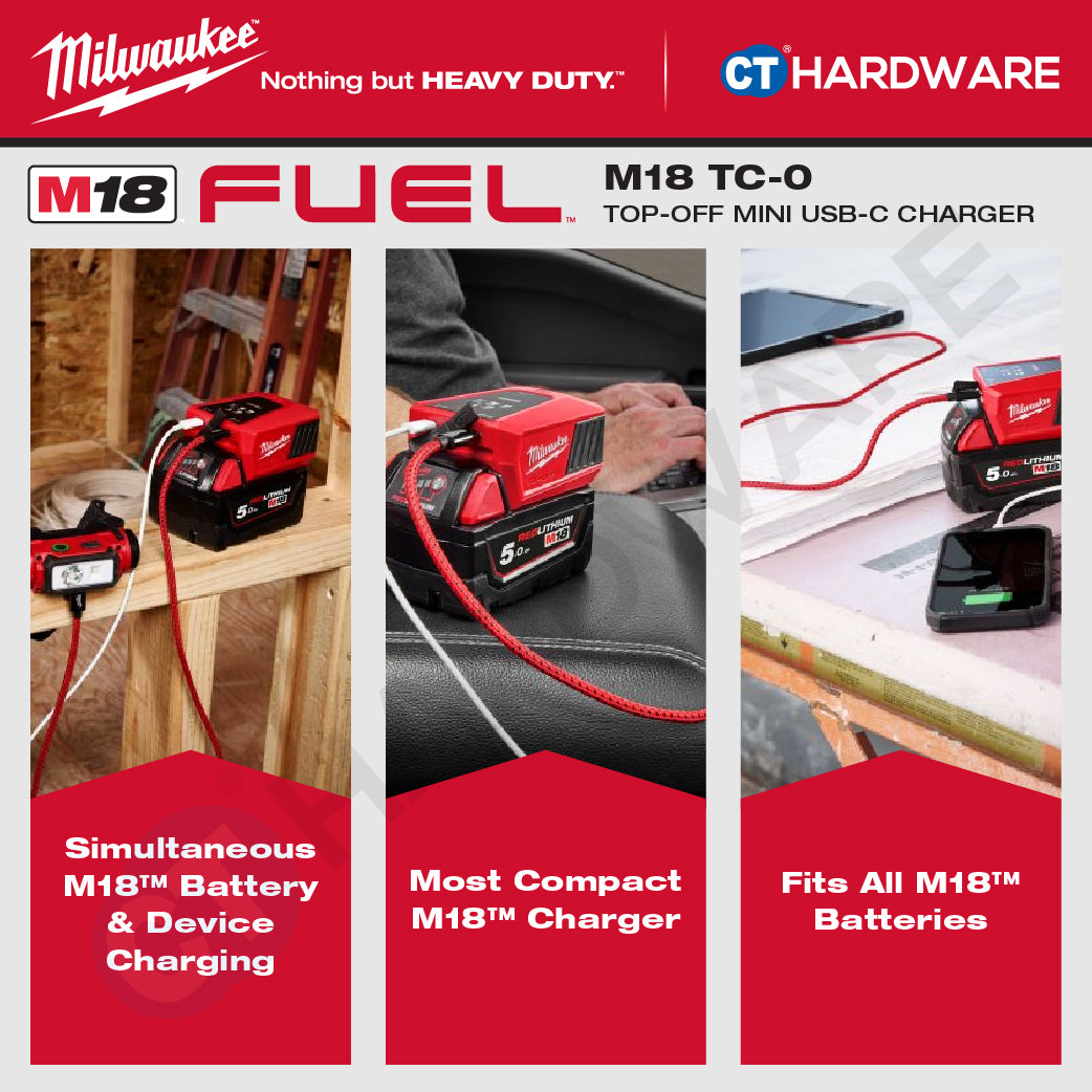 Milwaukee M18 TC-0, Top-Off Mini USB-C Charger With FREE 1x M18 5.0Ah M18 B5 Battery | BARE UNIT