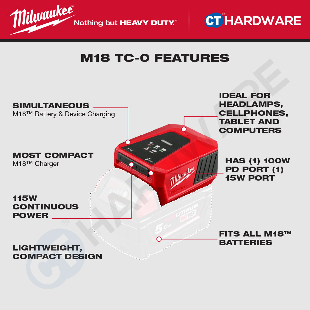Milwaukee M18 TC-0, Top-Off Mini USB-C Charger With FREE 1x M18 5.0Ah M18 B5 Battery | BARE UNIT