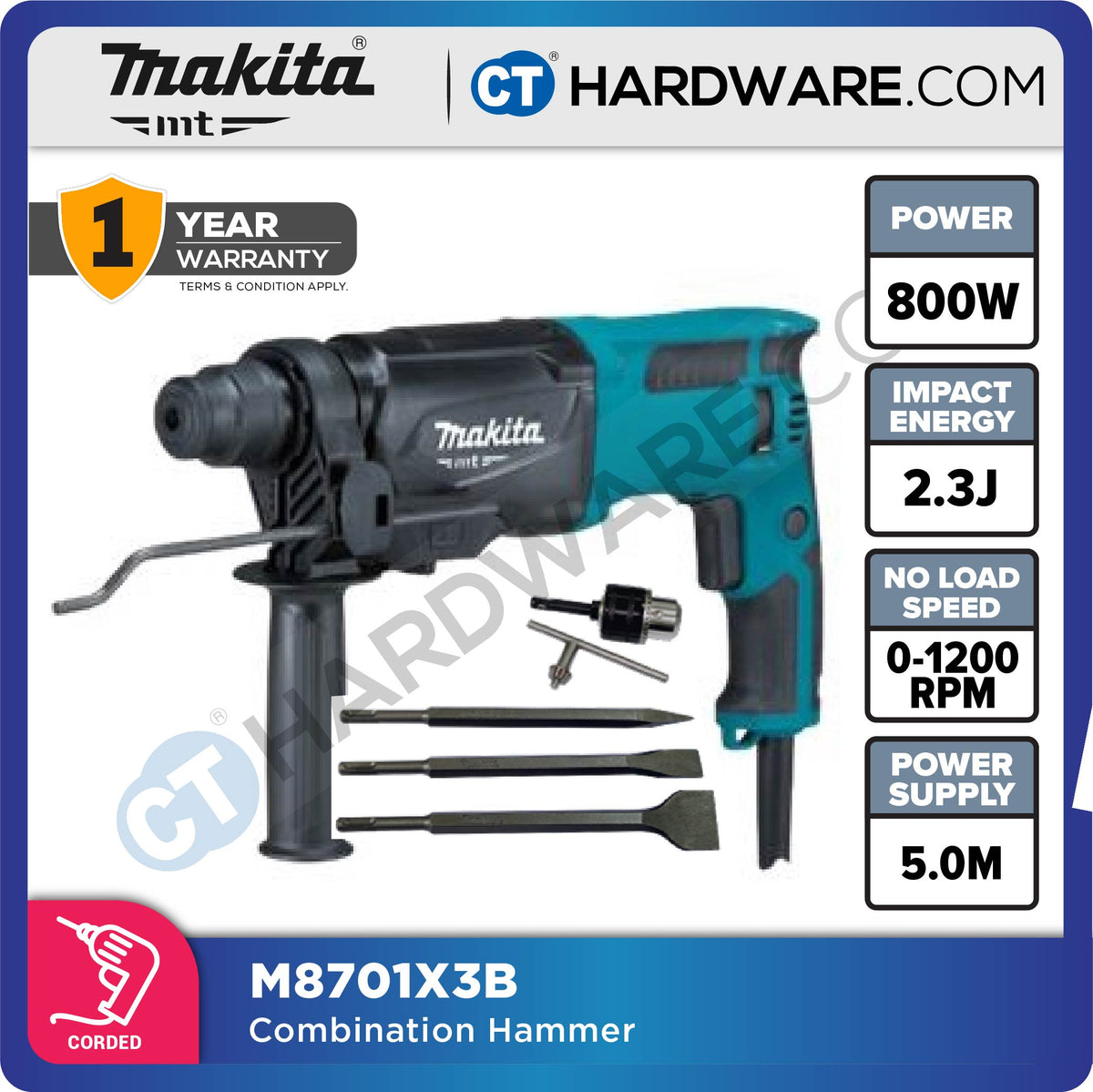 Makita-MT M8701X3B Combination Hammer (MT SERIES)