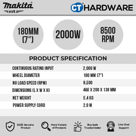 Makita MT M9000B Corded Angle Grinder 7" 180mm | 2000W | 8500 rpm