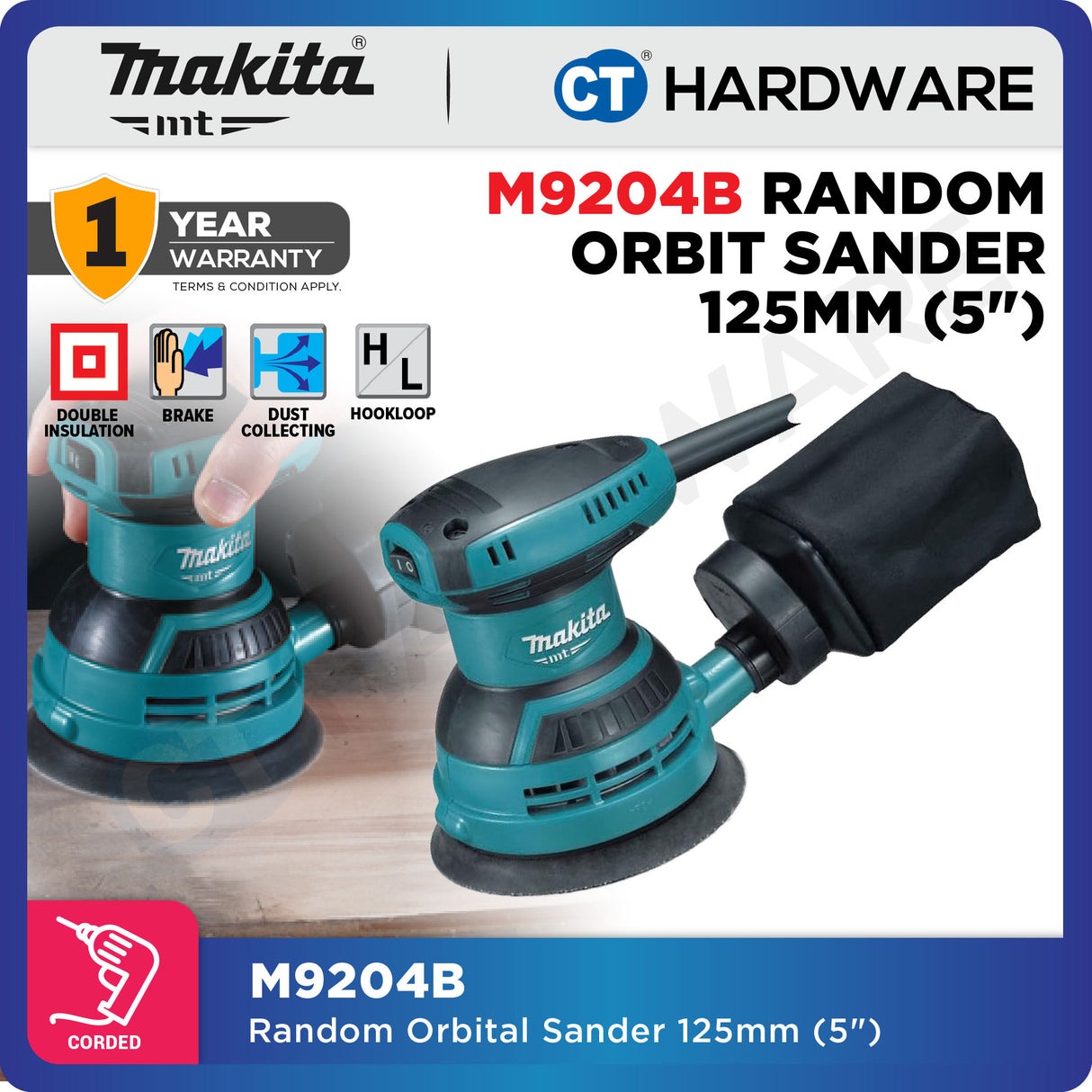 Makita MT M9204B Random Orbit Sander 240W 5" (125mm)
