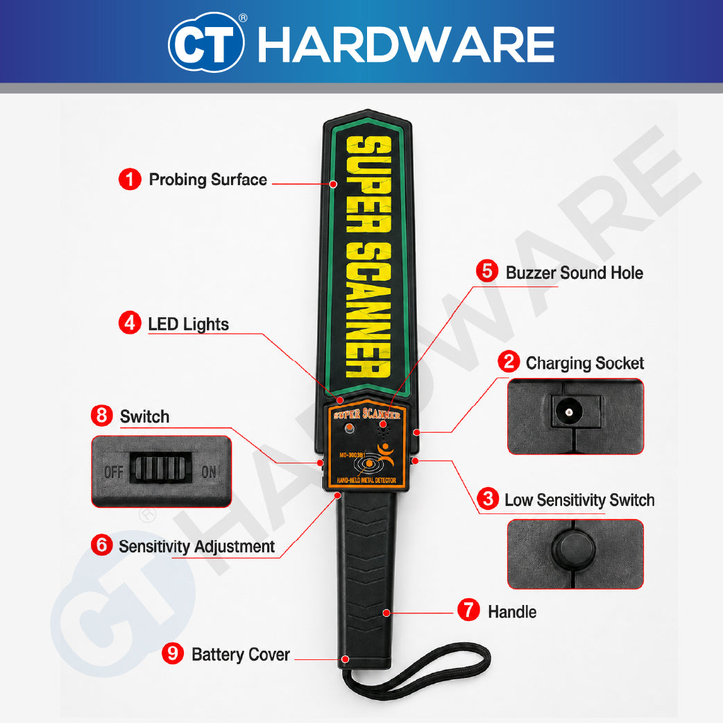 MD-3003B Handheld Metal Detector Scanner High Sensitivity Sound LED Vibration