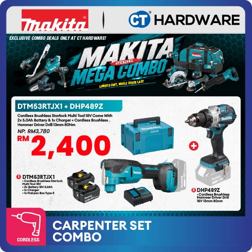 Makita DTM53RTJX1 + DHP489Z 2-Tool Combo Set LXT 18V Cordless Brushless Starlock Multi-Tool and Hammer Driver Drill