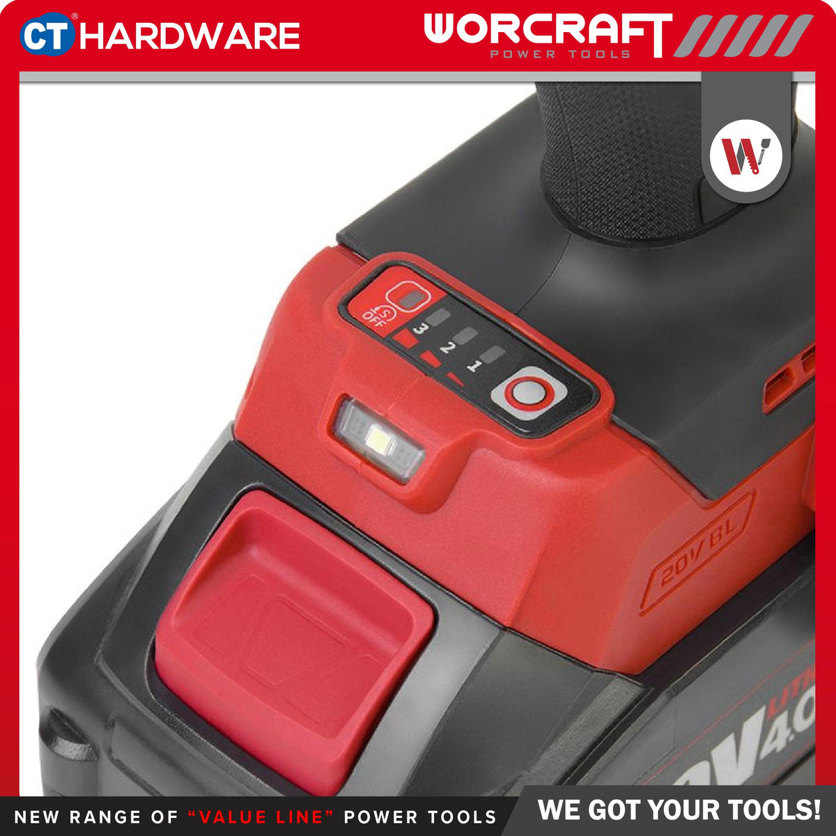 Worcraft CIW-S20LiB-450 20V Cordless Brushless Impact Wrench 1/2" 450Nm