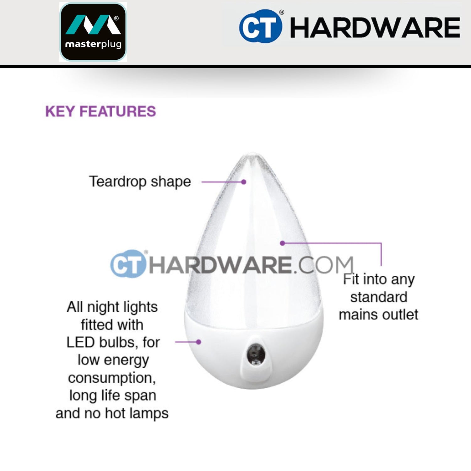 Masterplug Dusk-Till-Dawn LED Night Light Twin Pack (2 Pieces) – Auto On/Off NLTD2MP